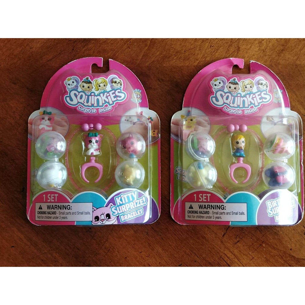 New Squinkies Kitty & Birthday Surprise Surpize Bracelet Ring Links 2010 Lot